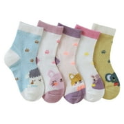Quealent Toddler Girl Socks 2024 Boys Little Girl Socks Ankle Style Socks for Little Girls Boys Toddlers Breathable Cartoon Fashion 5pcs Children Blue,5-8 Years